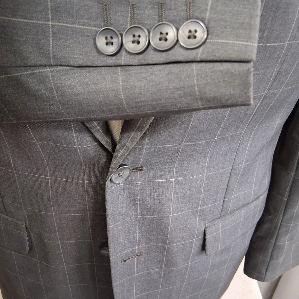 Joe Joseph Abboud Sport Coat Mens 40R Gray Windowpane Wool Blazer Double Vent